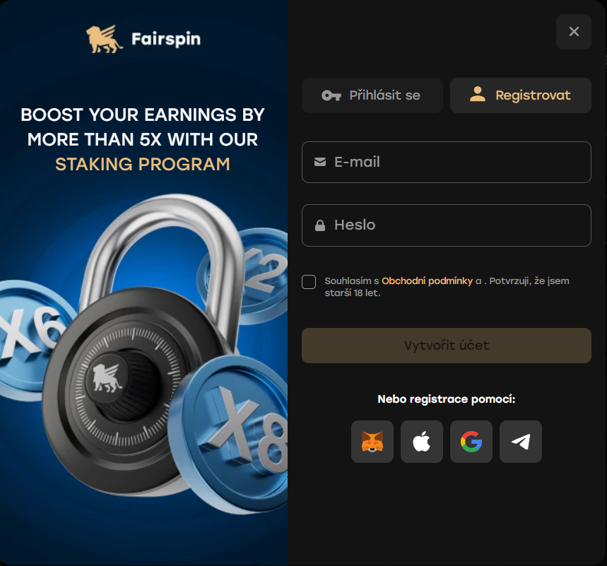 Registrace na Fairspin